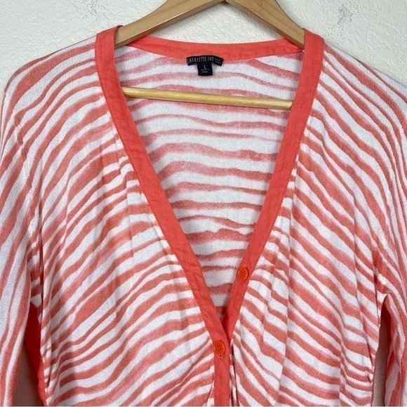Lafayette 148 New York Linen Blend Zebra Print Striped Button Front Cardigan - Picture 3 of 10